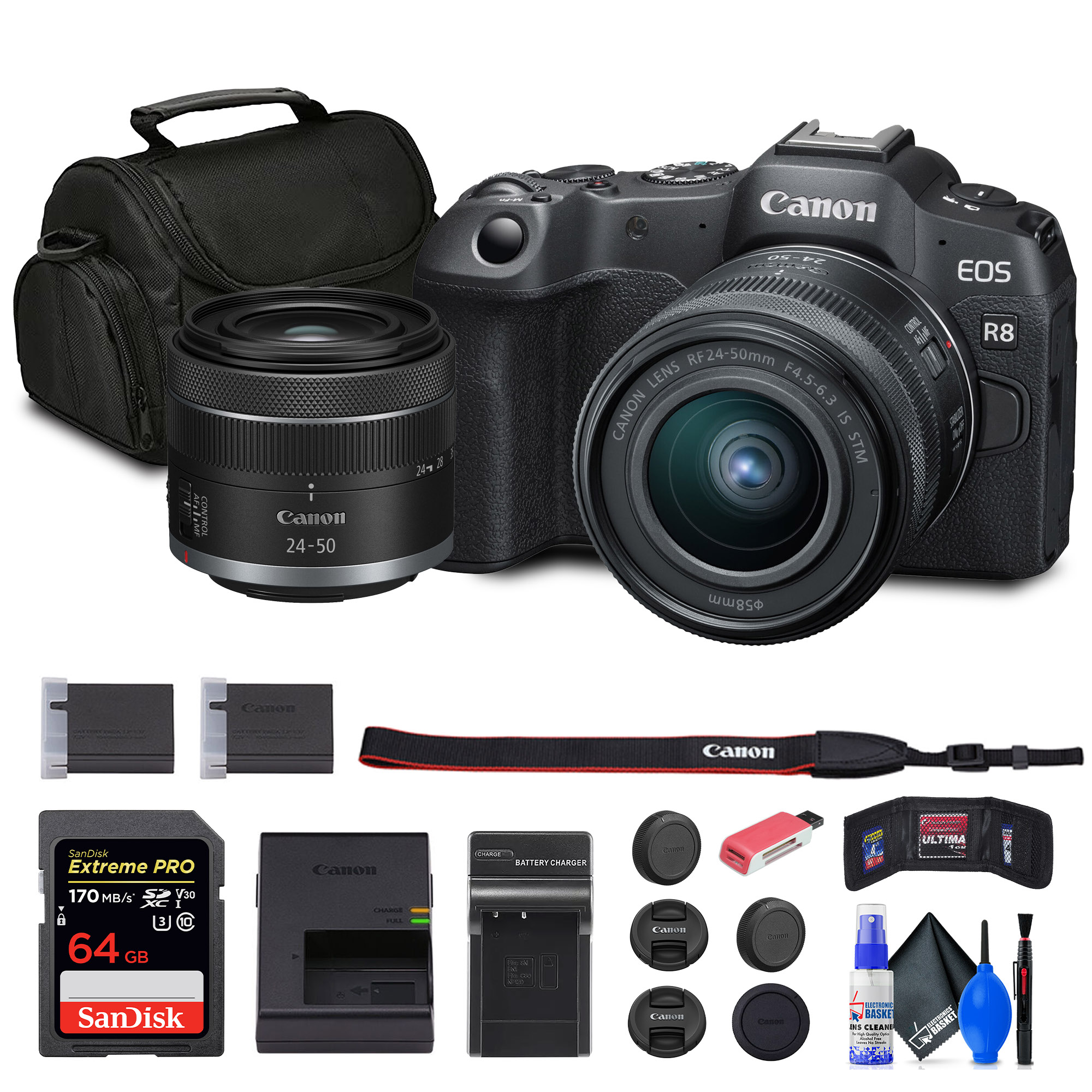 Canon EOS R8 Camera with RF 24-50mm Lens + 64GB Card + Charger +