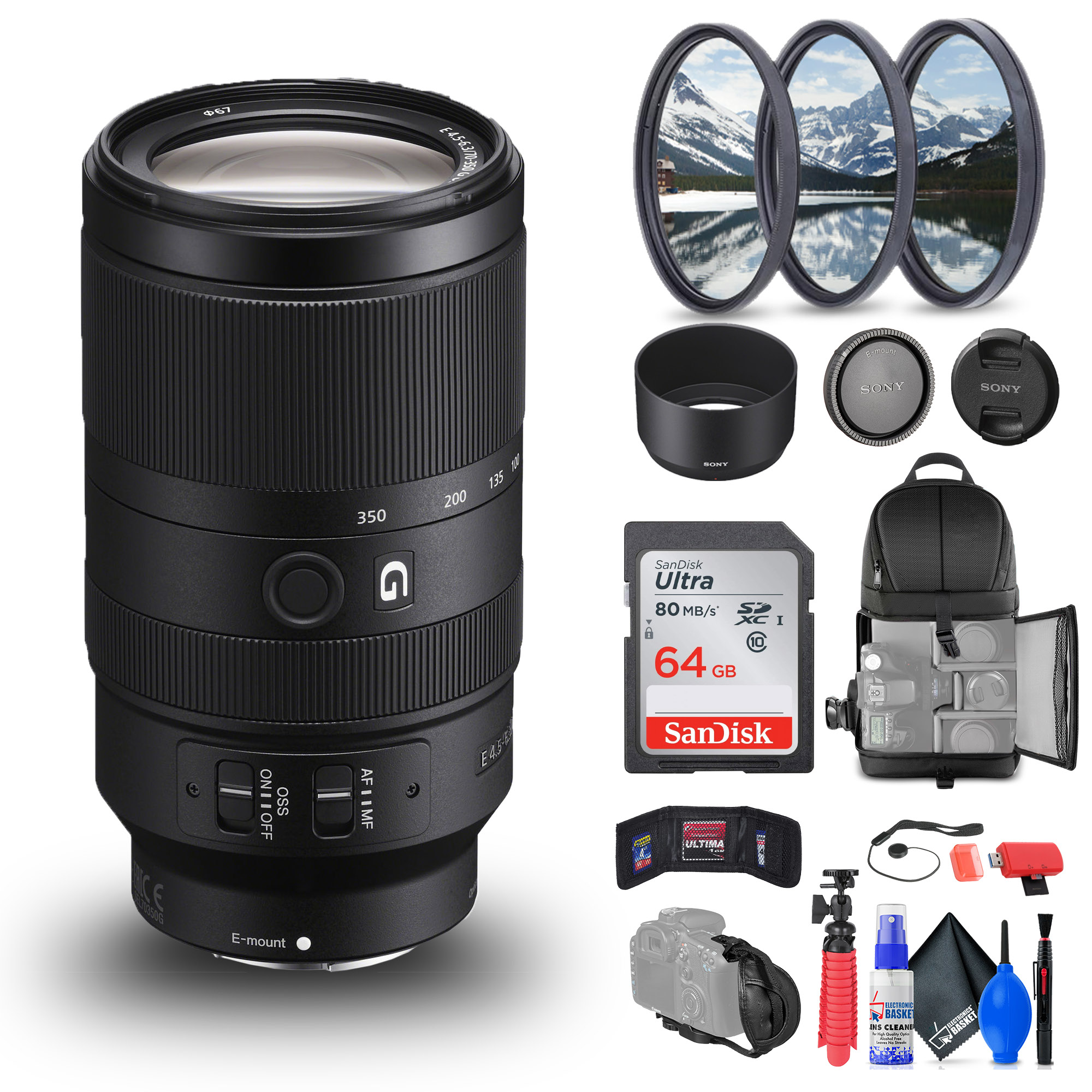 Sony E 70-350mm f/4.5-6.3 G OSS Lens (SEL70350G) + 64GB