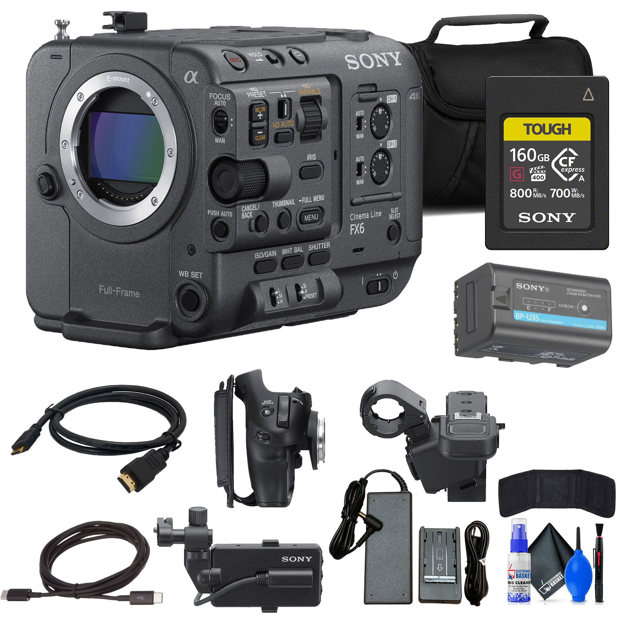 Sony FX6 Full-Frame Cinema Camera + 160GB Memory Card + Bag