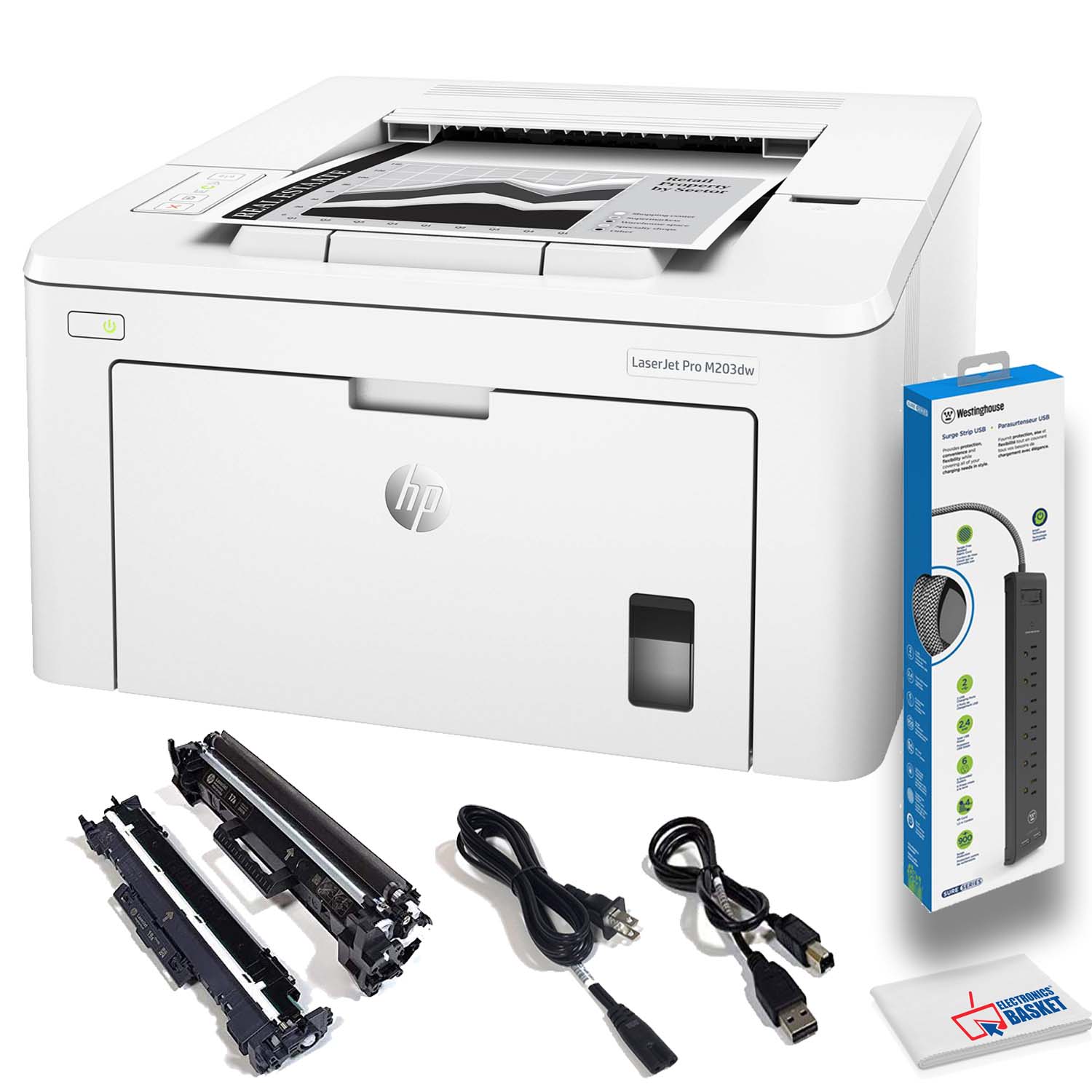 HP LaserJet Pro M203dw Wireless Monochrome Laser Printer With Power